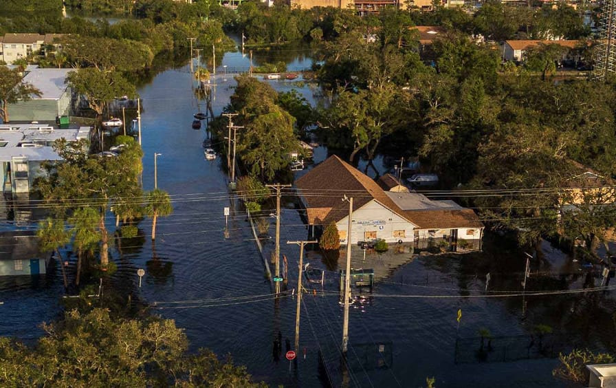 A neighborhood in North Tampa flooded by Milton's storm surge.