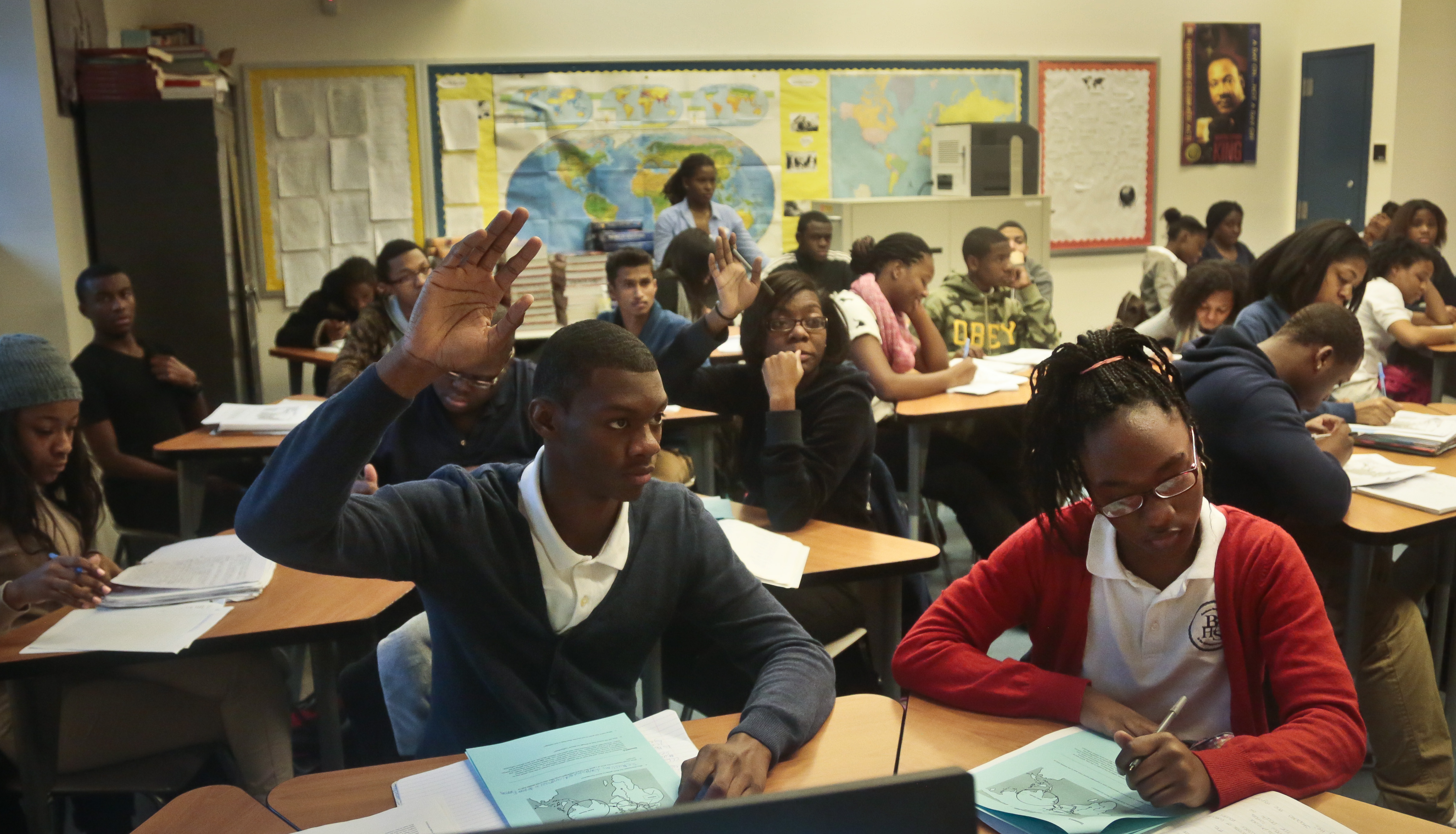 black student raising hand