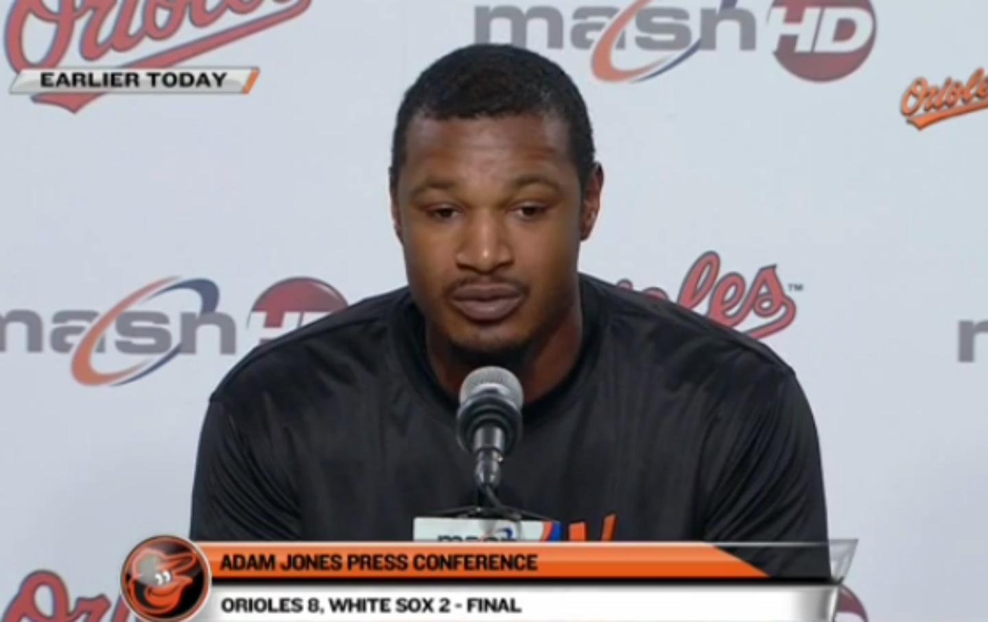 Former Baltimore Orioles player Adam Jones speaks during a news