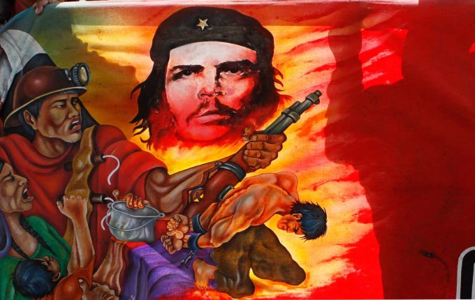 a Bauhaus painting of Che Guevara, walking on the