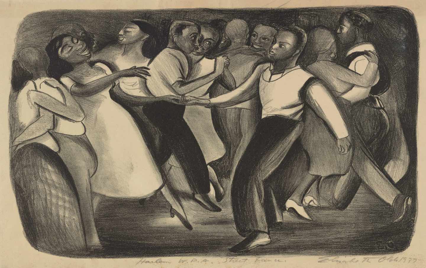 «Harlem WPA Street Dance», d'Elizabeth Olds, vers 1935-1943.