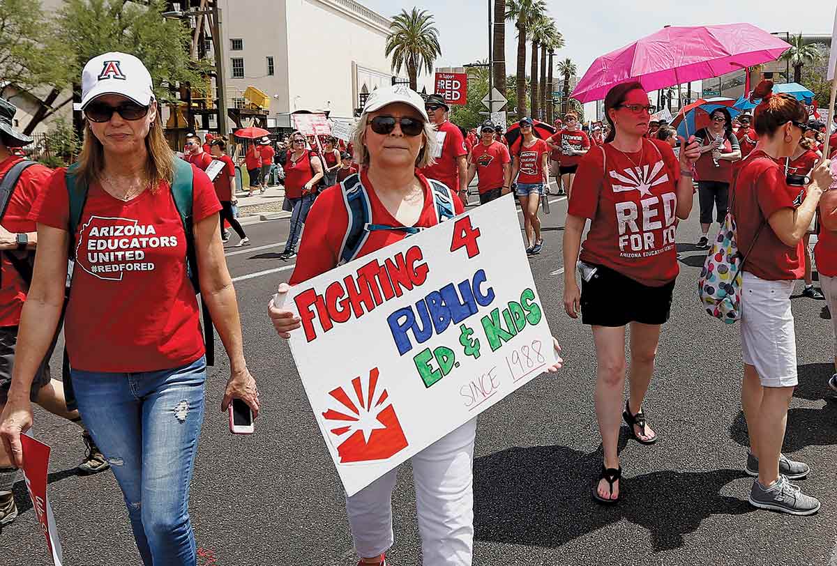 In 2018, tens of thousands of Arizona teachers rallied in Phoenix to protest the state’s chronically underfunded public schools.