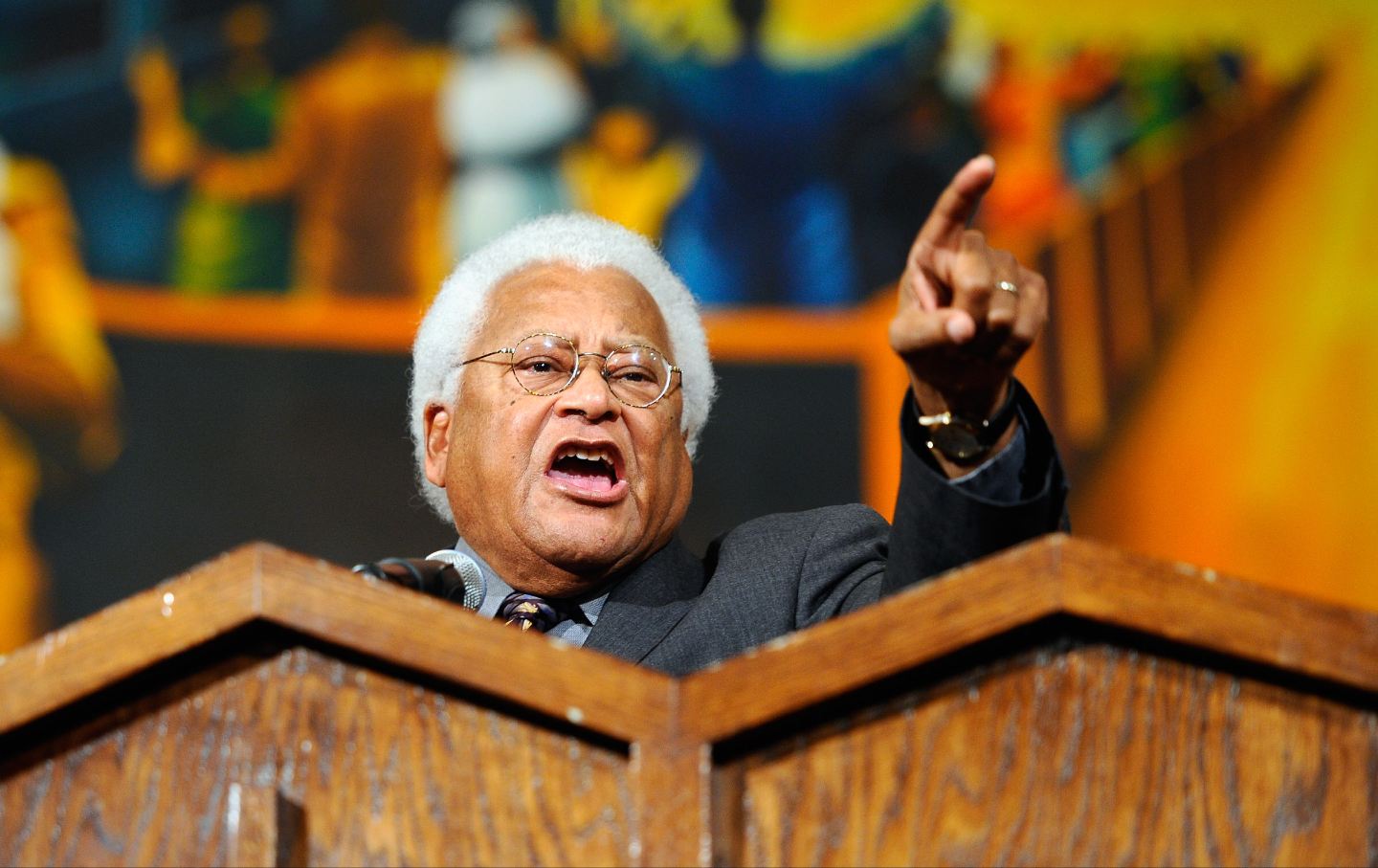 Rev. James Lawson speaks from the pulpit of the First AME Church during an event in solidarity with union workers in Wisconsin on the anniversary of Dr. Martin Luther King Jr.s assassination on April 4, 2011 in Los Angeles, California.