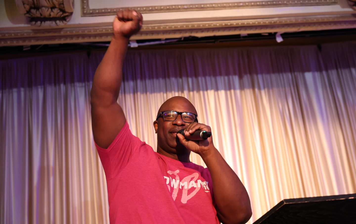 Representative Jamaal Bowman (D-NY) speaks during an election night party at the Roosevelt Grand Ballroom on June 25, 2024, in New York City.