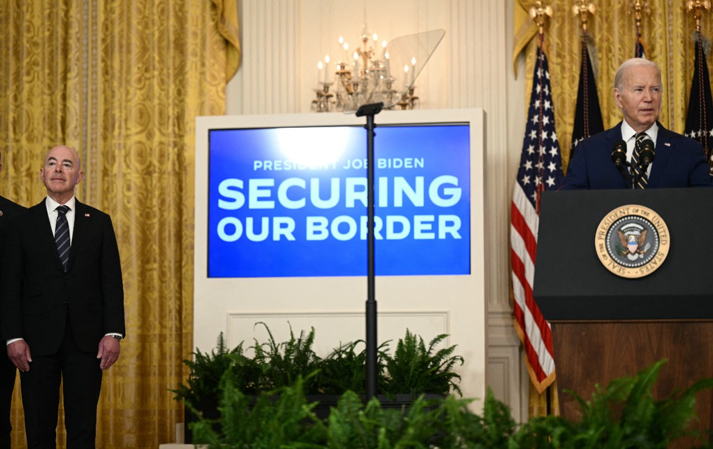 President Joe Biden announces asylum restrictions at the US-Mexico border in the East Room of the White House on June 4, 2024.