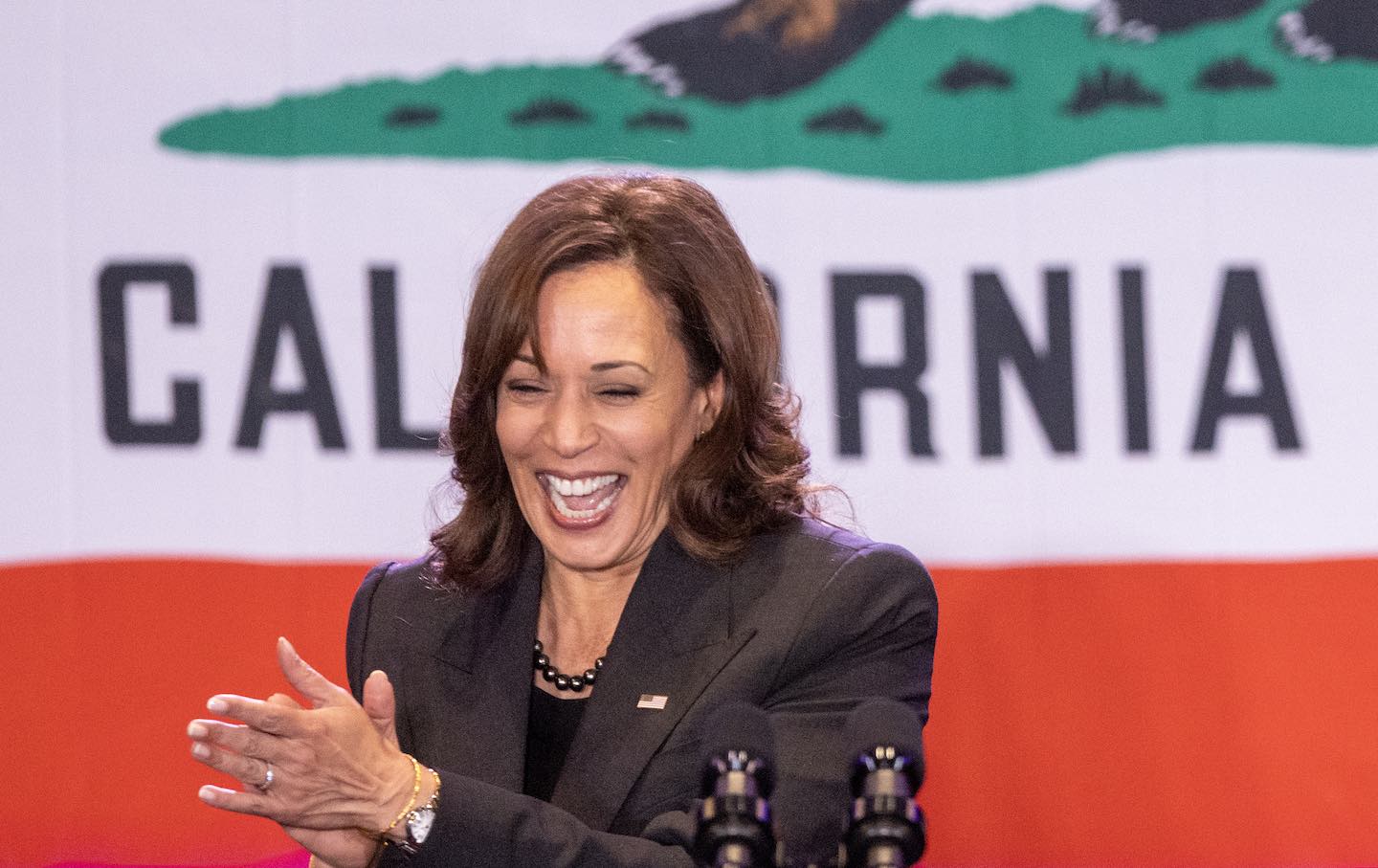 Vice President Kamala Harris campaigns for Democrats and Los Angeles mayoral candidate Representative Karen Bass at a Get Out the Vote event on the campus of UCLA on the eve of Election Day on November 7, 2022, in Los Angeles, California.