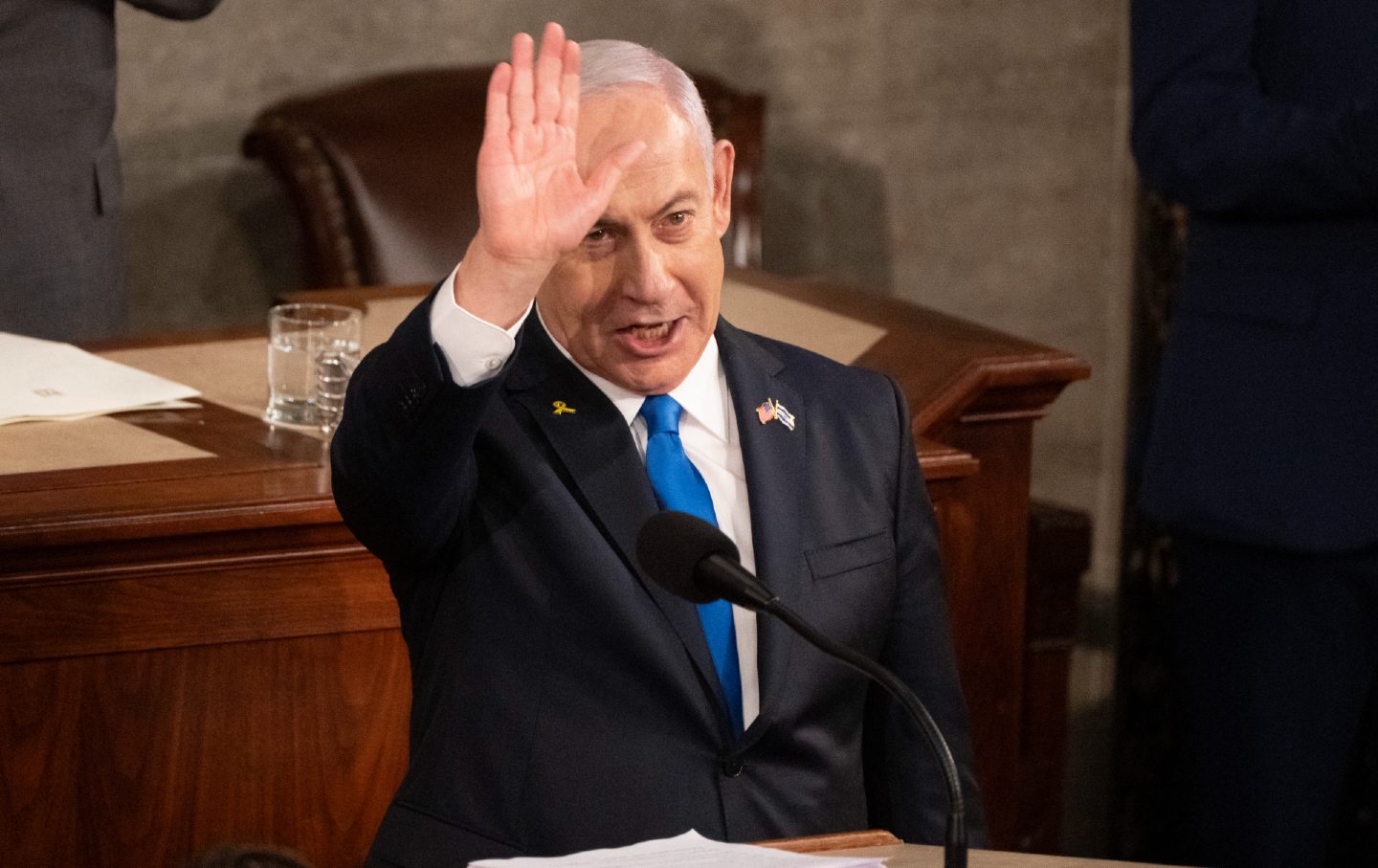 Israeli Prime Minister Benjamin Netanyahu prepares to speak before addressing a joint meeting of Congress at the US Capitol on July 24, 2024.