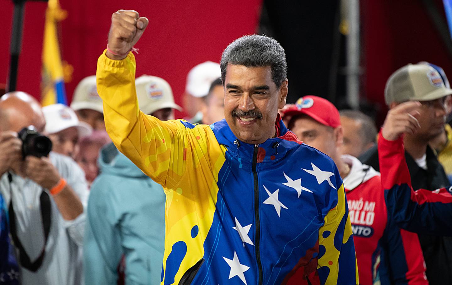 Venezuelan President Nicolas Maduro celebrates after claiming victory in the presidential election on at Miraflores Palace July 28, 2024, in Caracas. But the opposition leaders—and many observers—dispute his claim.