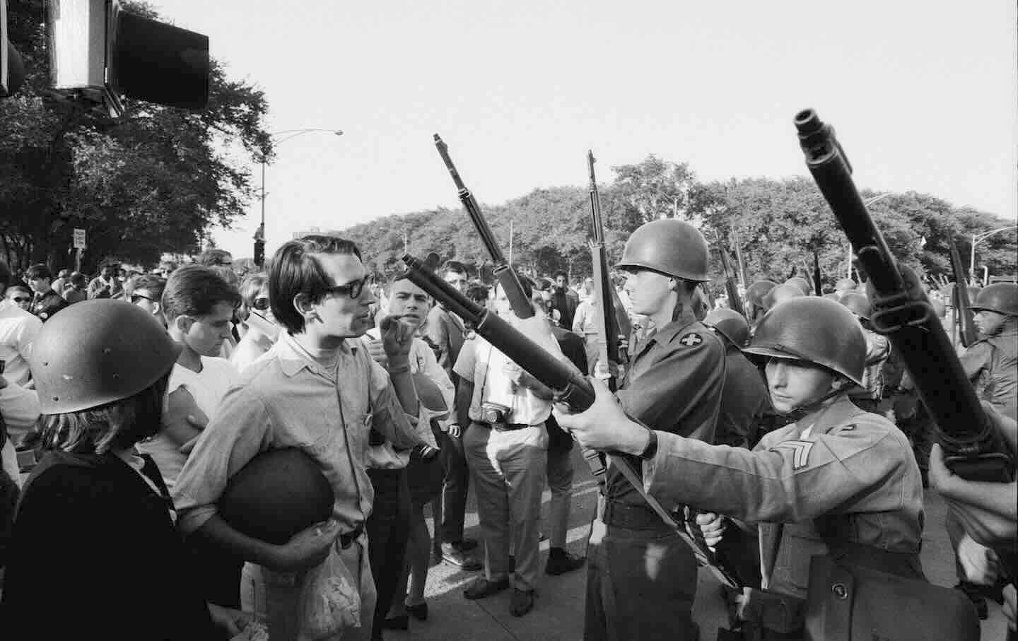 Protesters clash with the National Guard outside the Democratic National Convention on August 28, 1968.