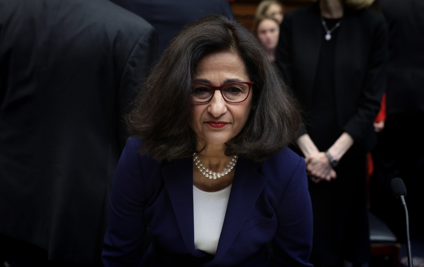 President of Columbia University Nemat “Minouche” Shafik arrives at a hearing before the House Committee on Education & the Workforce at Rayburn House Office Building on April 17, 2024 in Washington, DC.