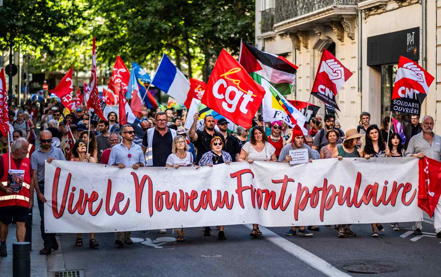 A march for the leftist New Popular Front in Perpignan on July 4, 2024.