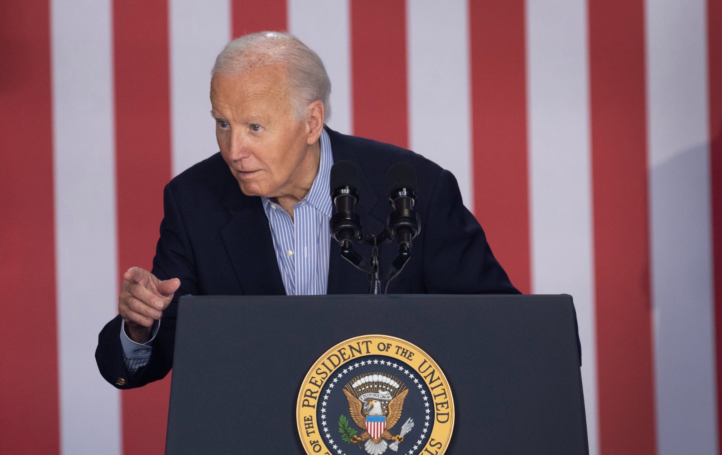 President Joe Biden speaks to supporters during a campaign rally at Sherman Middle School on July 05, 2024 in Madison, Wisconsin.