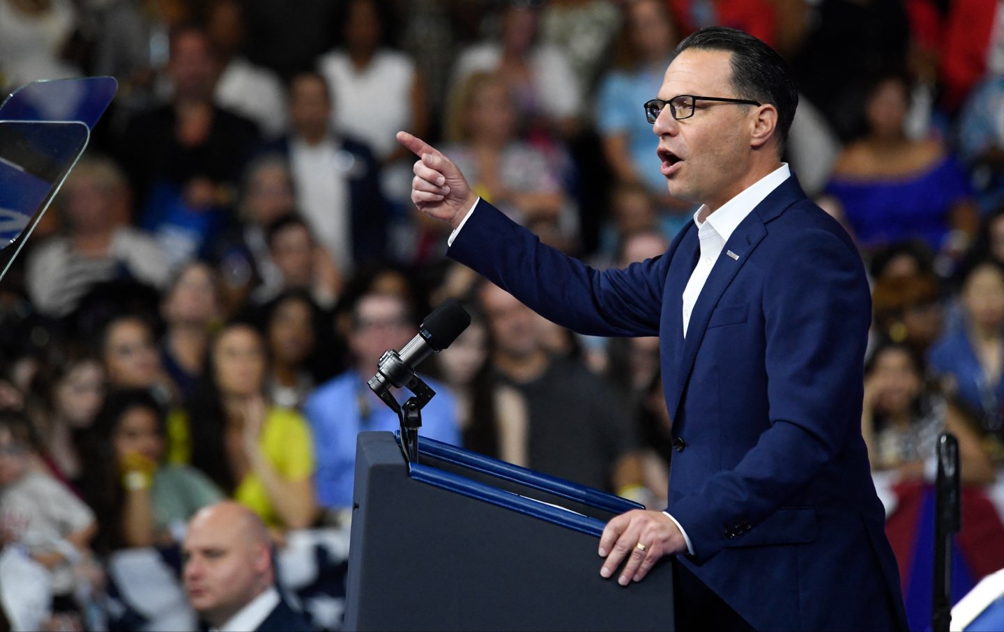 Governor of Pennsylvania Josh Shapiro speaks at a rally for Kamala Harris and new vice presidential candidate Tim Walz in Philadelphia on August 6, 2024.