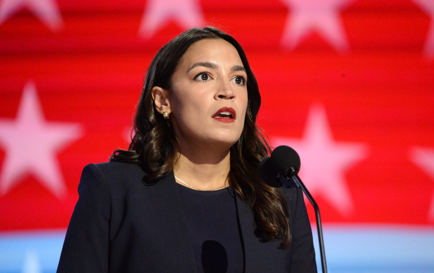 Alexandria Ocasio-Cortez, a Democrat from New York, speaks during the 2024 Democratic National Convention in Chicago, Illinois, United States on August 19, 2024.