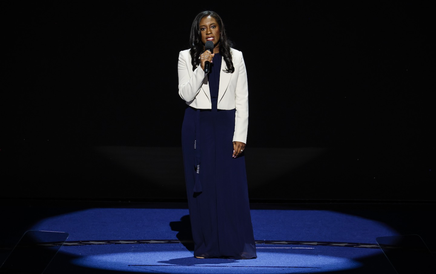 Kaitlyn Joshua speaks onstage during the first day of the Democratic National Convention at the United Center on August 19, 2024, in Chicago.