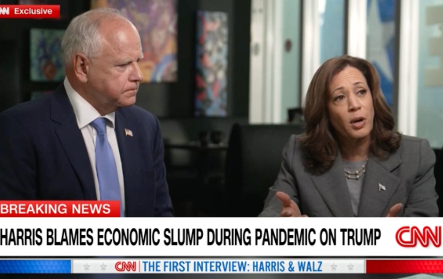 Vice President Kamala Harris and Governor Tim Walz sit for a joint interview with CNN's Dana Bash.