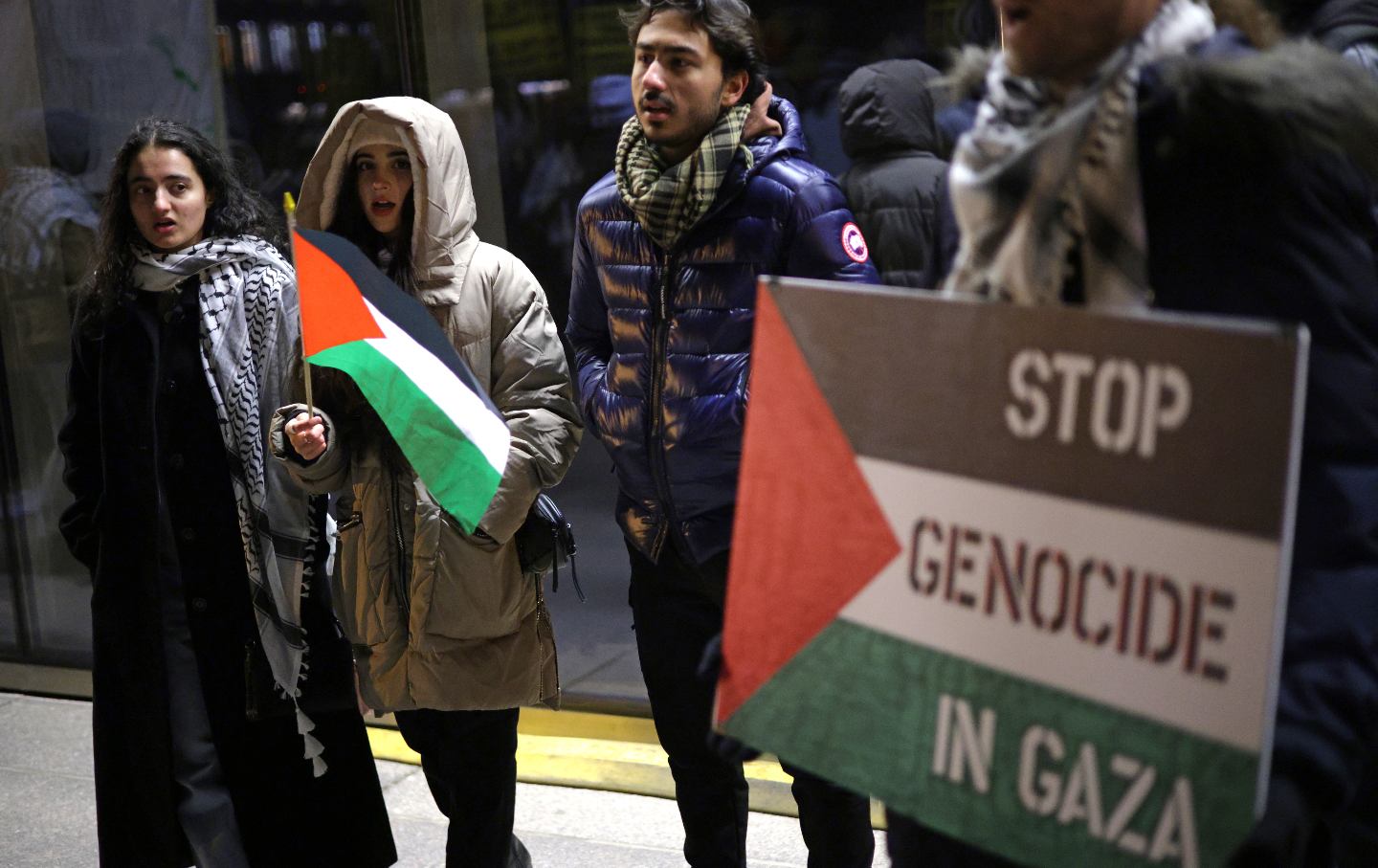 Activists gather outside the US. State Department for a pro-Palestine rally.