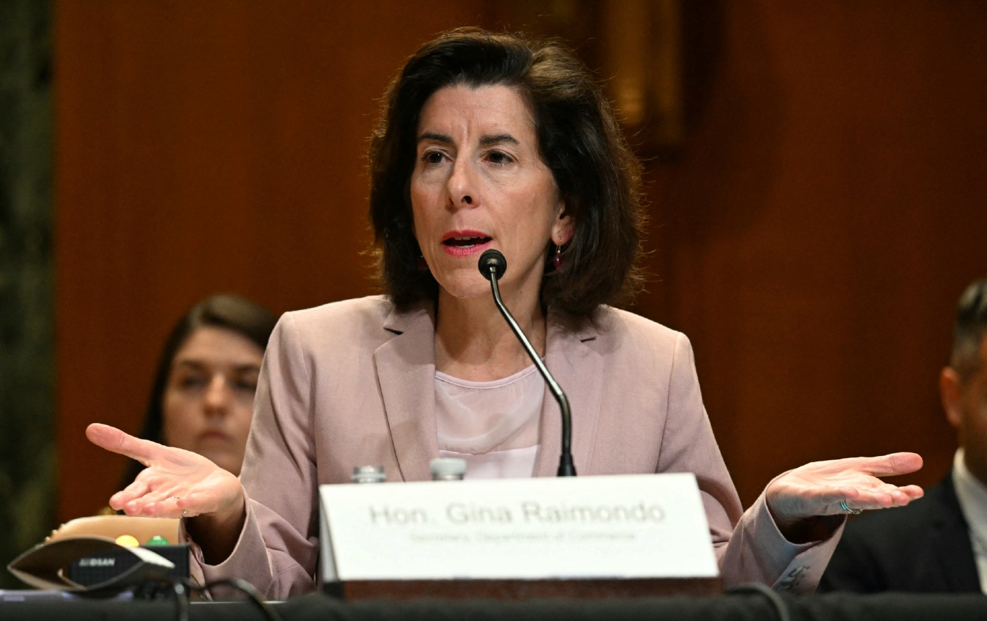 Commerce Secretary Gina Raimondo testifies during a US Senate Appropriations Subcommittee on Commerce, Justice, Science, and Related Agencies on Capitol Hill in Washington, DC, on May 15, 2024.