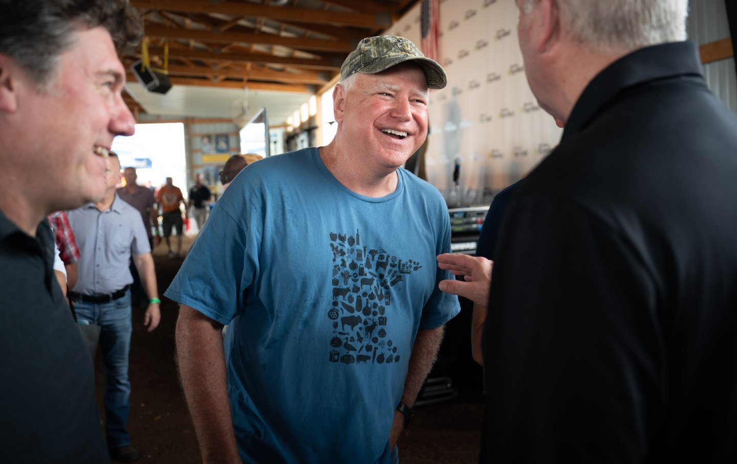 Minnesota Governor Tim Walz talked with Representative Tom Emmer at the Farmfest agricultural forum on August 2, 2023, in Morgan, Minnesota.