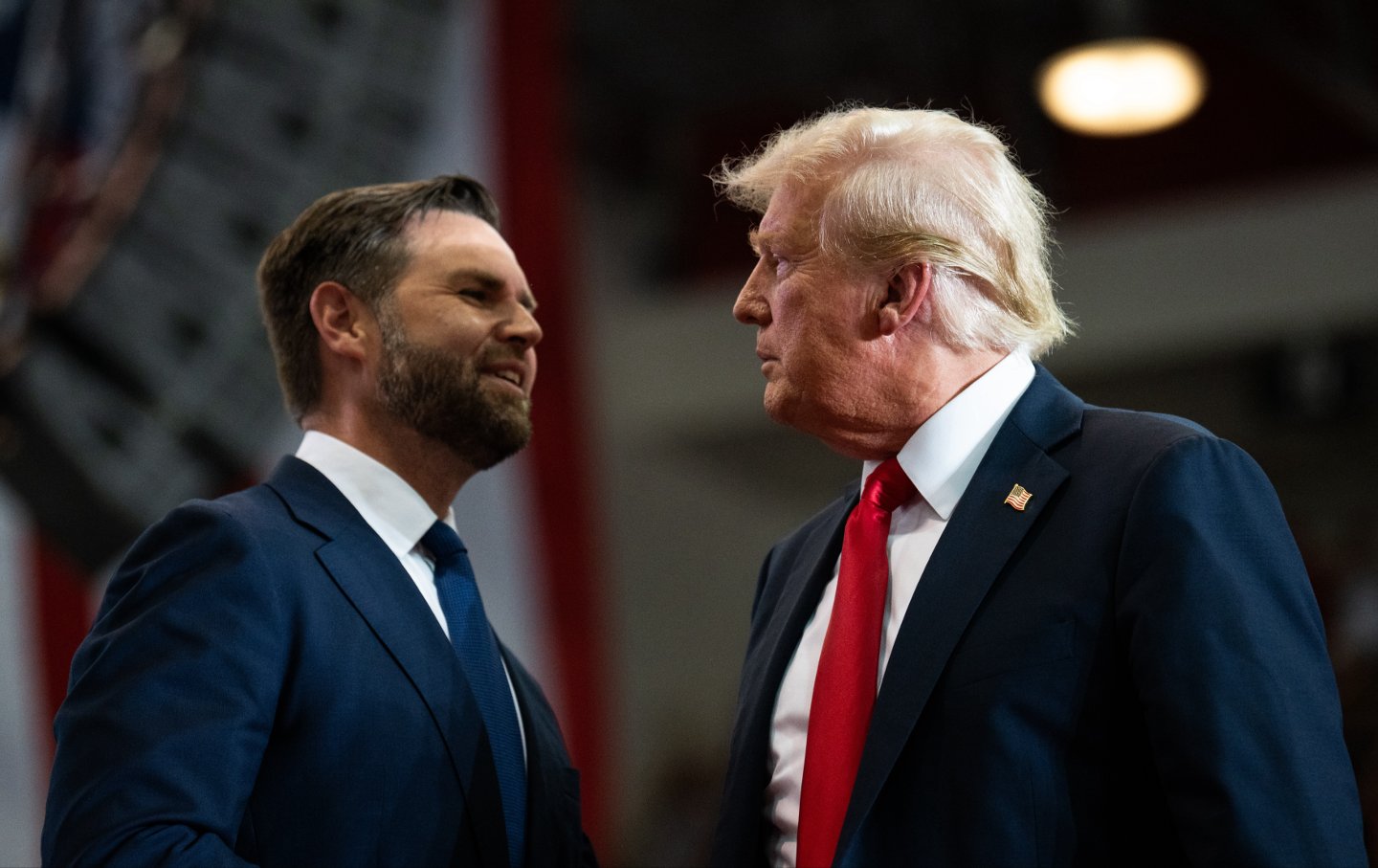 Donald Trump and JD Vance during a rally at Herb Brooks National Hockey Center on July 27, 2024 in St Cloud, Minnesota.