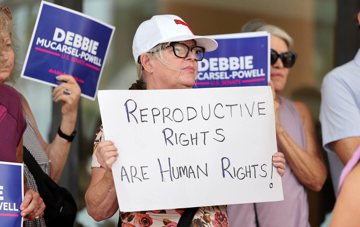 Cynthia Fardella of Fort Lauderdale, Florida, shows her support during an event for women's reproductive rights, on June 24, 2024.