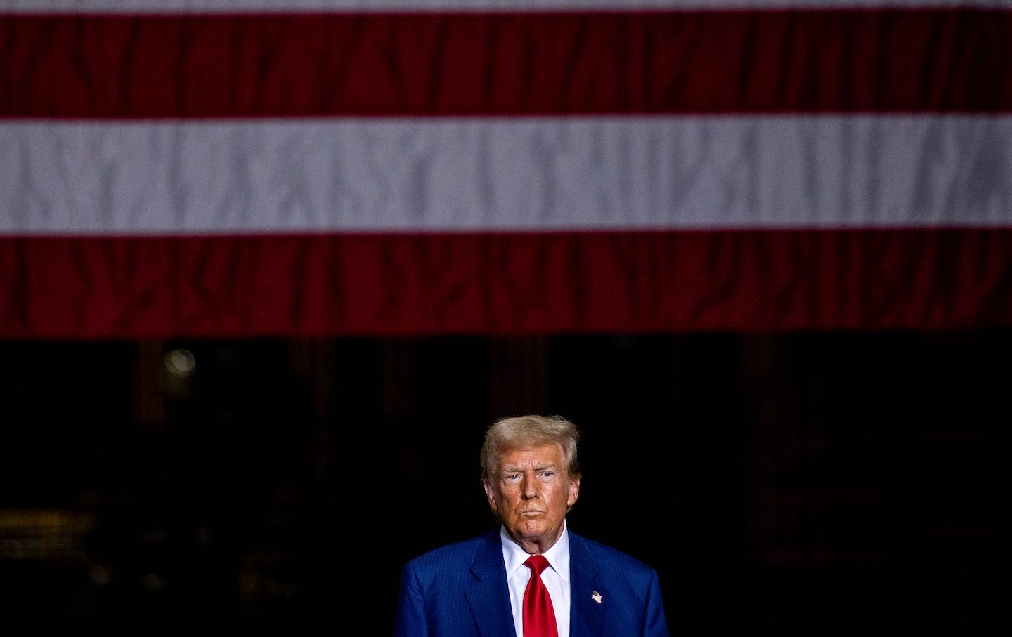 Former US president Donald Trump during a campaign event at Alro Steel in Potterville, Michigan, on August 29, 2024.