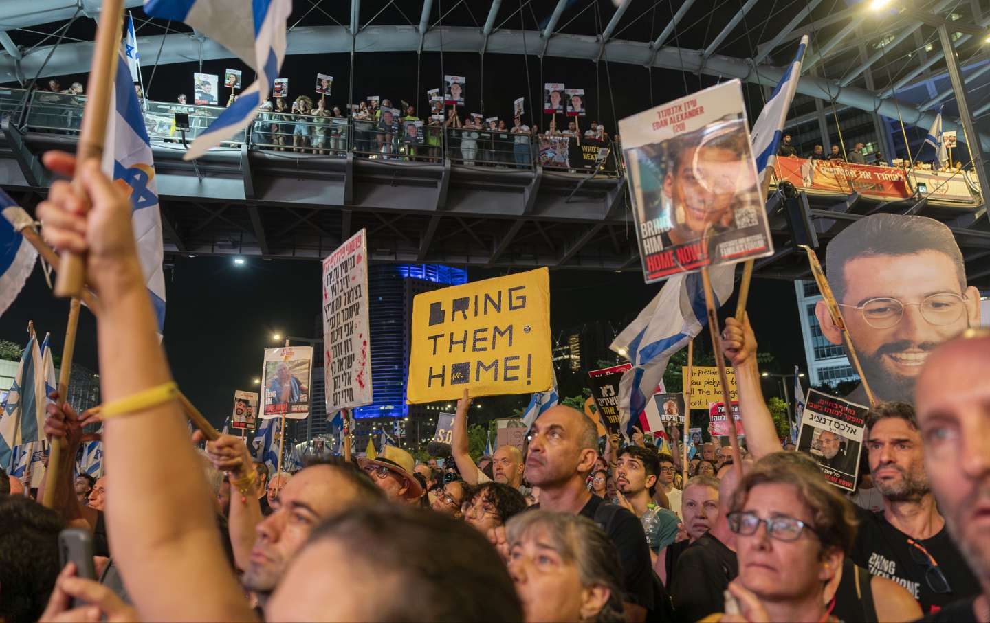 Israelis protest during a demonstration against the government and the hostage situation in Gaza, in Tel Aviv, Israel, on Saturday, Sept. 7, 2024.