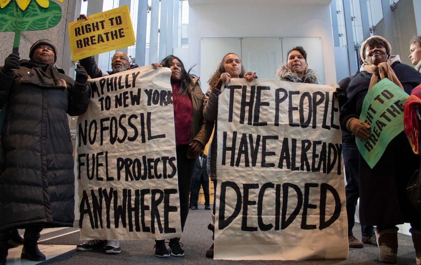 Philadelphia Thrive protests at the auction of the Philadelphia Energy Solutions refinery in New York City.