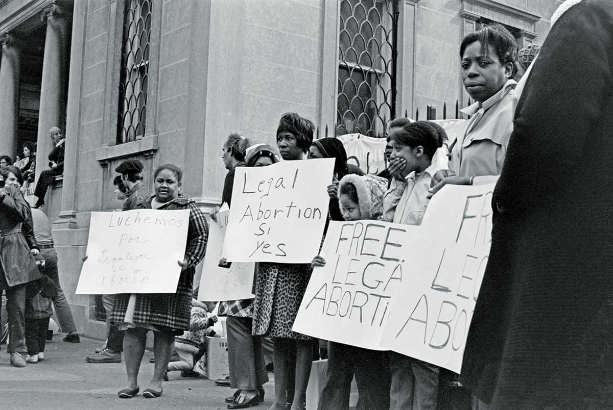 Black women active in the abortion liberation fight protest New York State’s abortion laws in 1970.