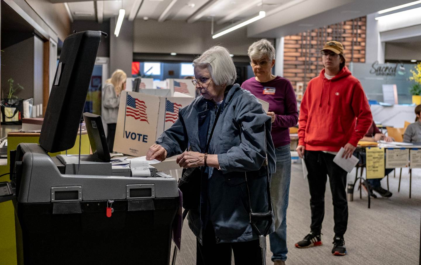 Voters submit their ballots in Madison, Wisconsin.