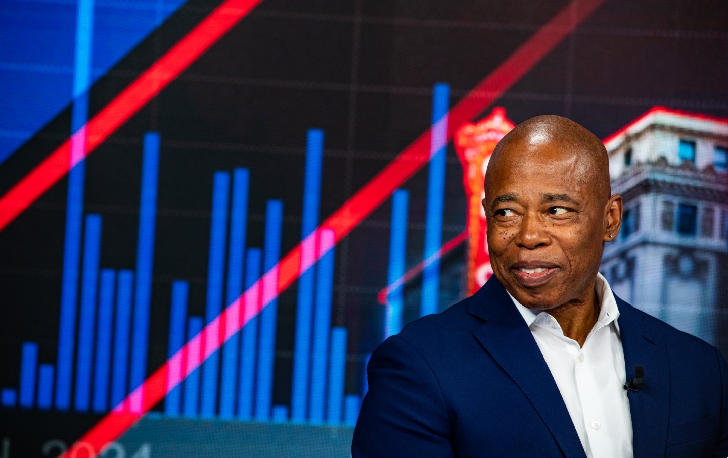 Mayor Eric Adams at a Bloomberg Television interview during the Democratic National Convention in Chicago on August 21, 2024.