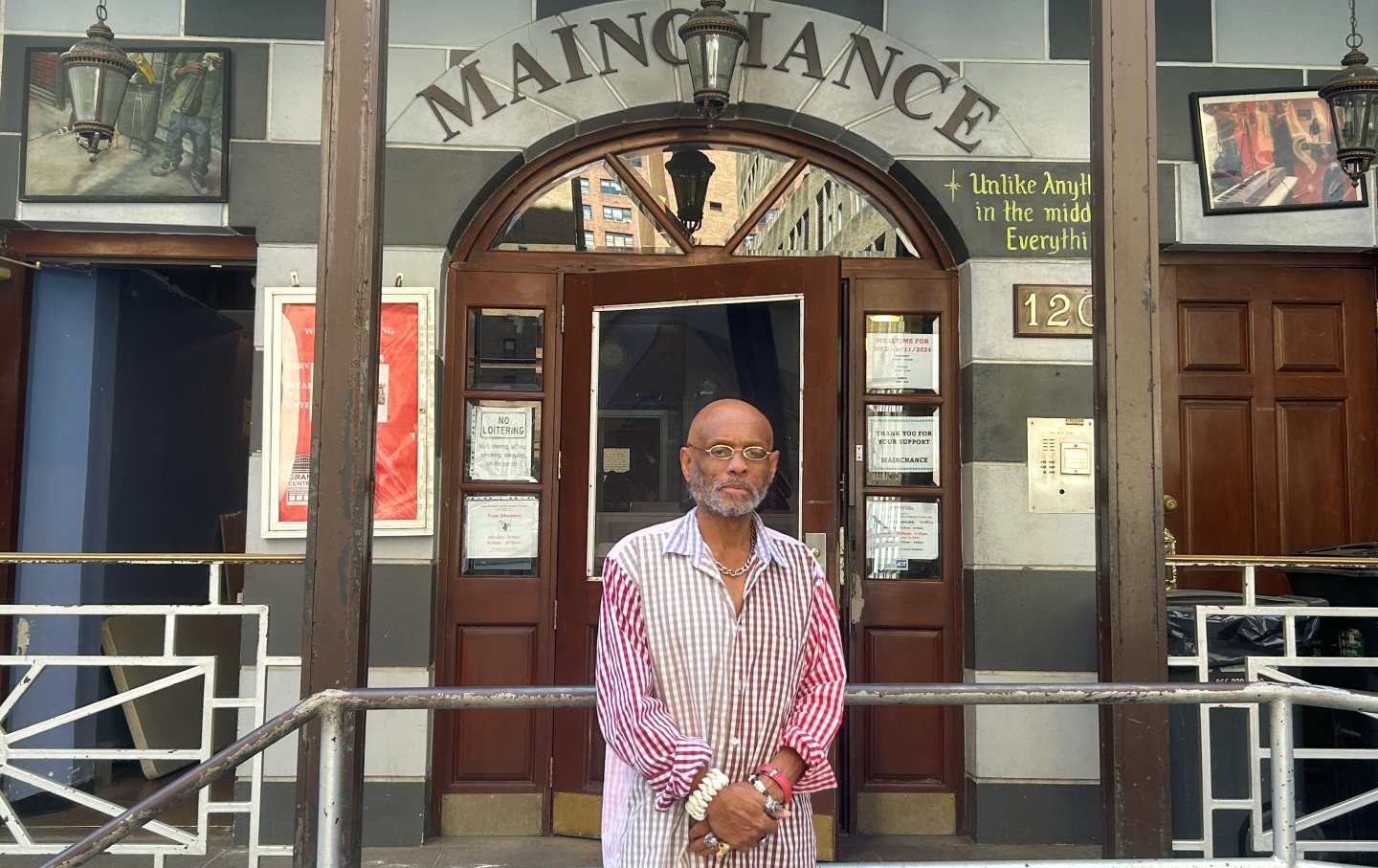 Brady Crain, the executive director of Mainchance, stands outside the drop-in center in midtown Manhattan.