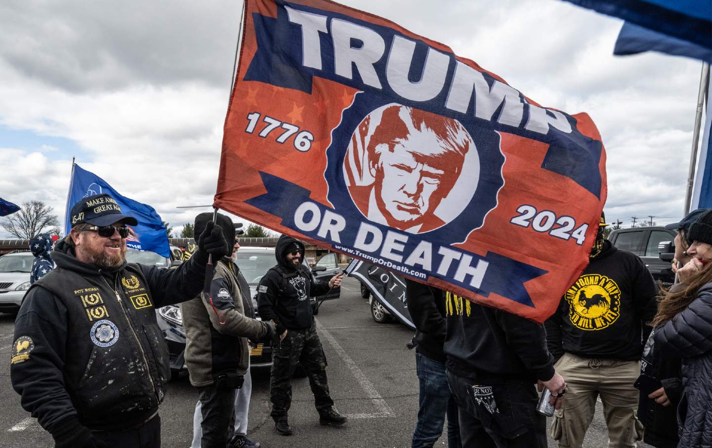 Supporters of former president Trump hold a rally on April 6, 2024, in Bedminster, New Jersey.