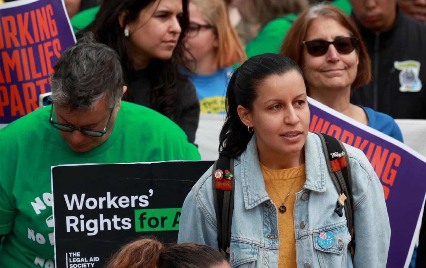 New York City Council Member Tiffany Cabán and hundreds of workers gather for a May Day rally for labor protections on May 1, 2023.