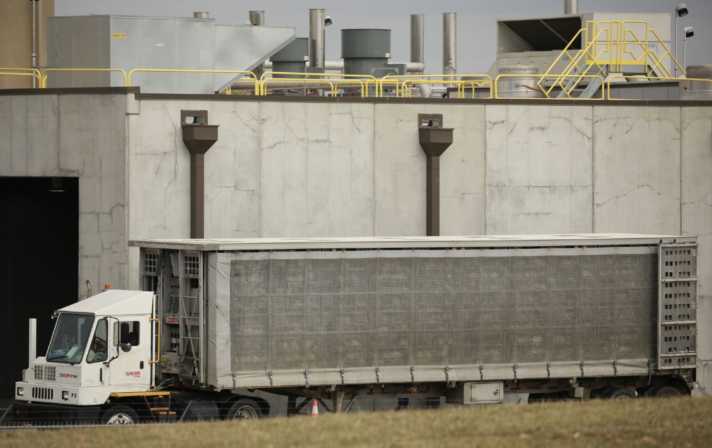 A semi trailer transports chicken to a Tyson Foods plant in Union City, Tennessee, on February 16, 2022.