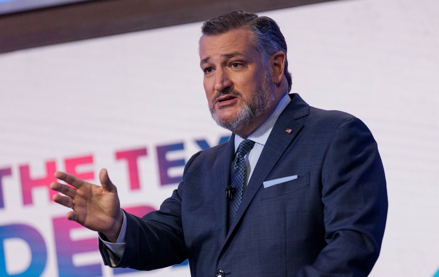 Senator Ted Cruz (R-TX) speaks during a Senate debate with Representative Colin Allred (D-TX) on Tuesday in Dallas.