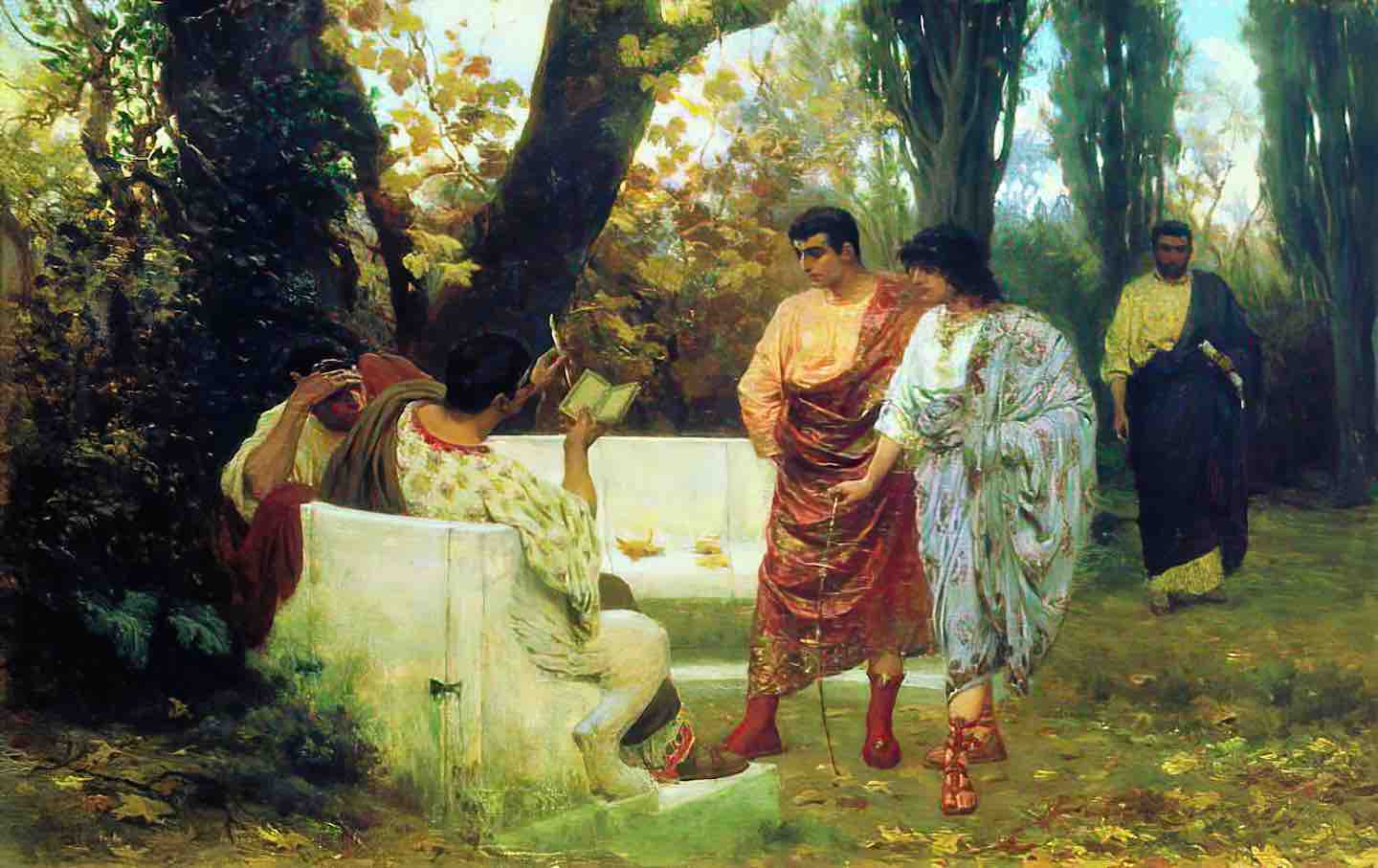 Stefan Bakałowicz's “Roman poet Catullus reading to his friends” (1885).