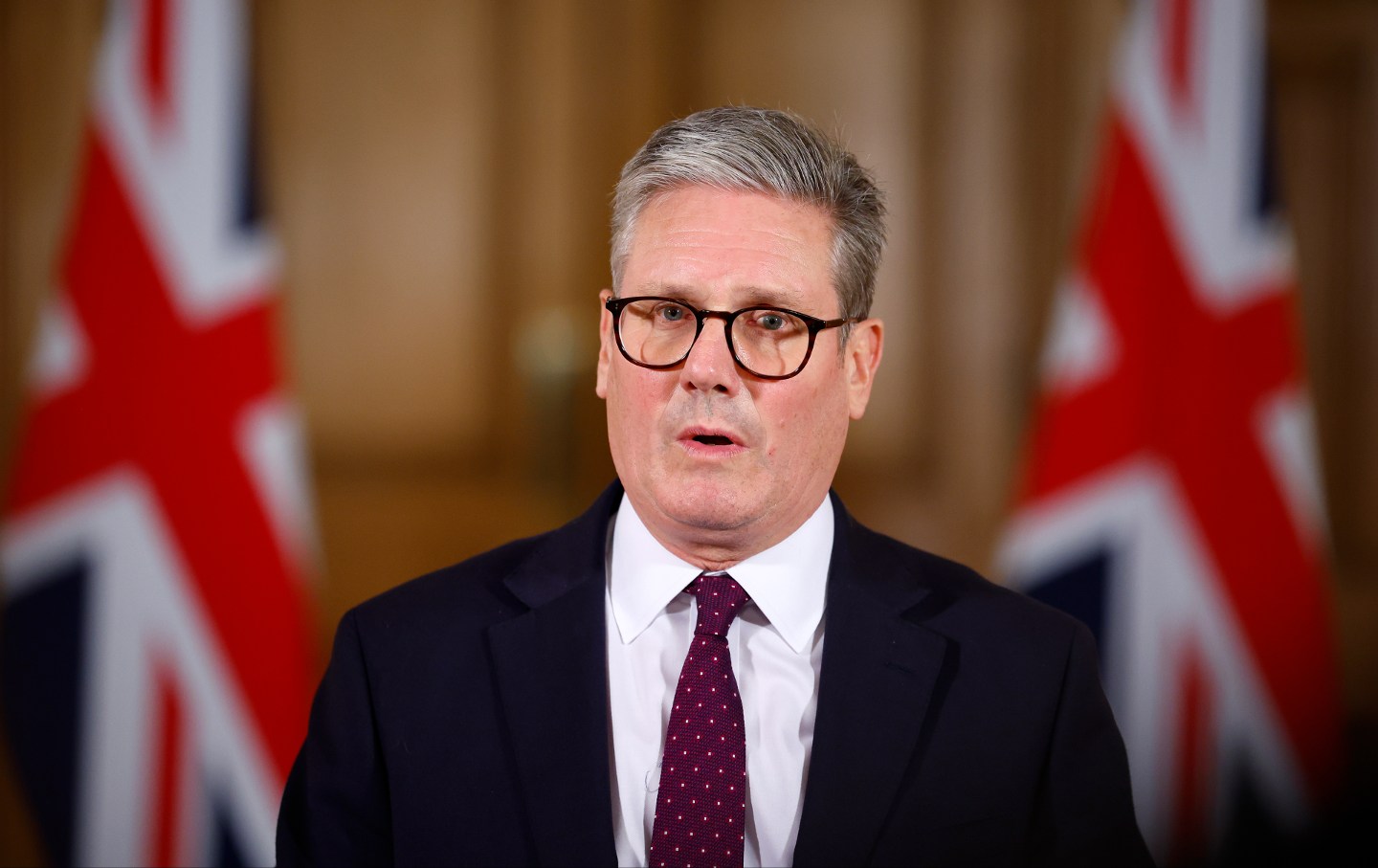 Prime Minister Keir Starmer makes a statement on the evolving situation in the Middle East at 10 Downing Street on October 1, 2024, in London, England.