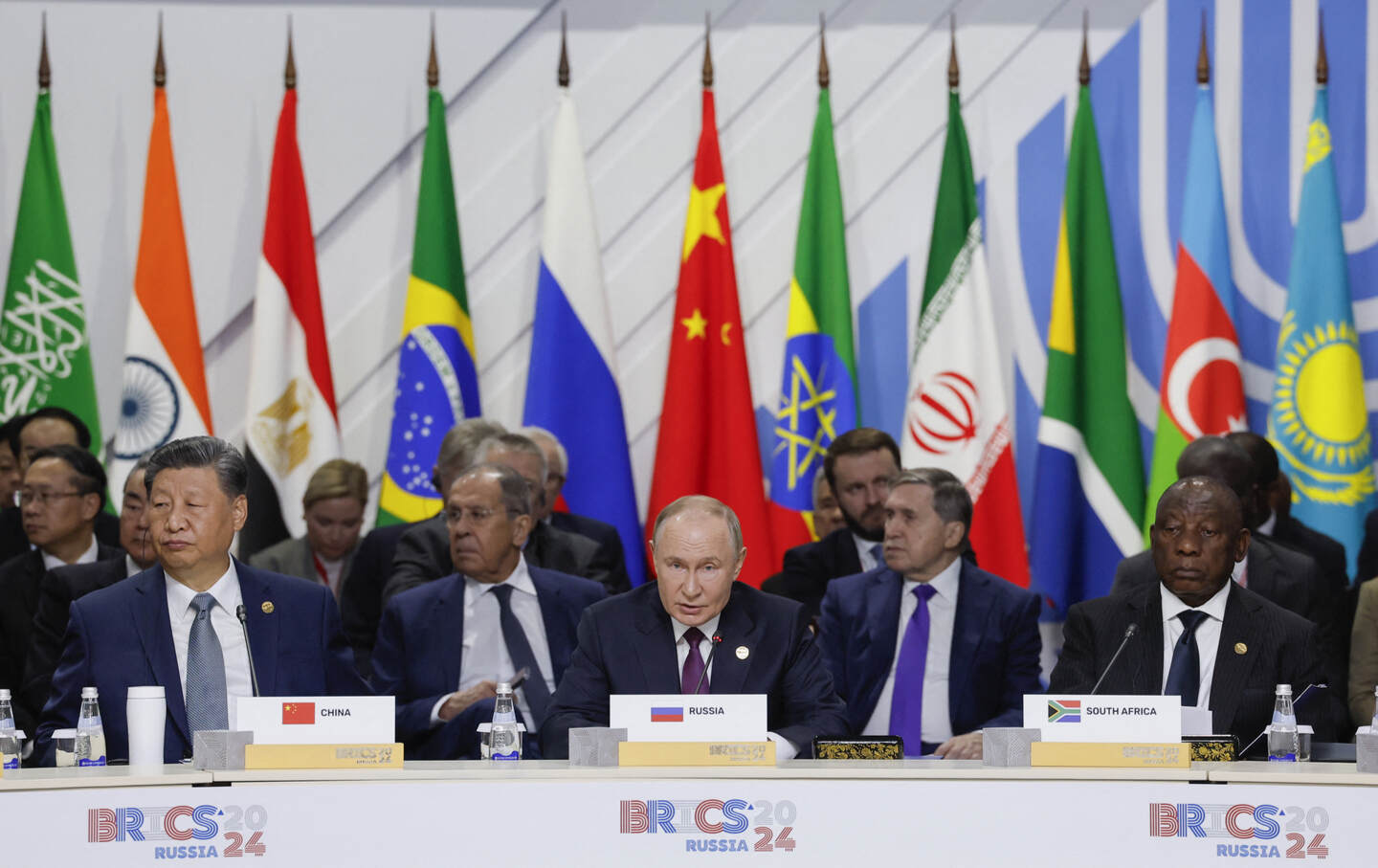 Officials attend a plenary session at the BRICS summit in Kazan on October 24, 2024.