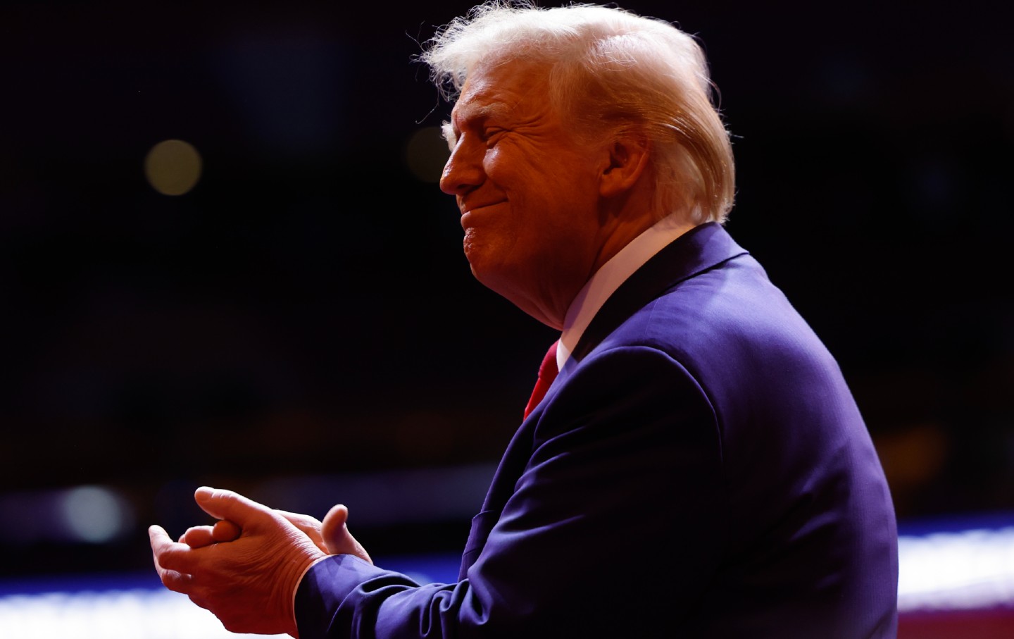 Republican presidential nominee Donald Trump speaks at a campaign rally at Madison Square Garden on October 27, 2024, in New York City.