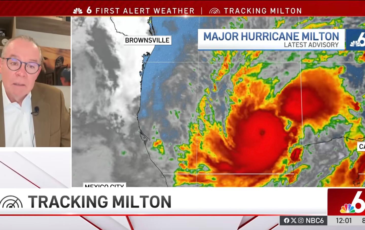 Meteorologist John Morales chokes up as he warns viewers in Florida about the danger of Hurricane Milton on October 7, 2024.