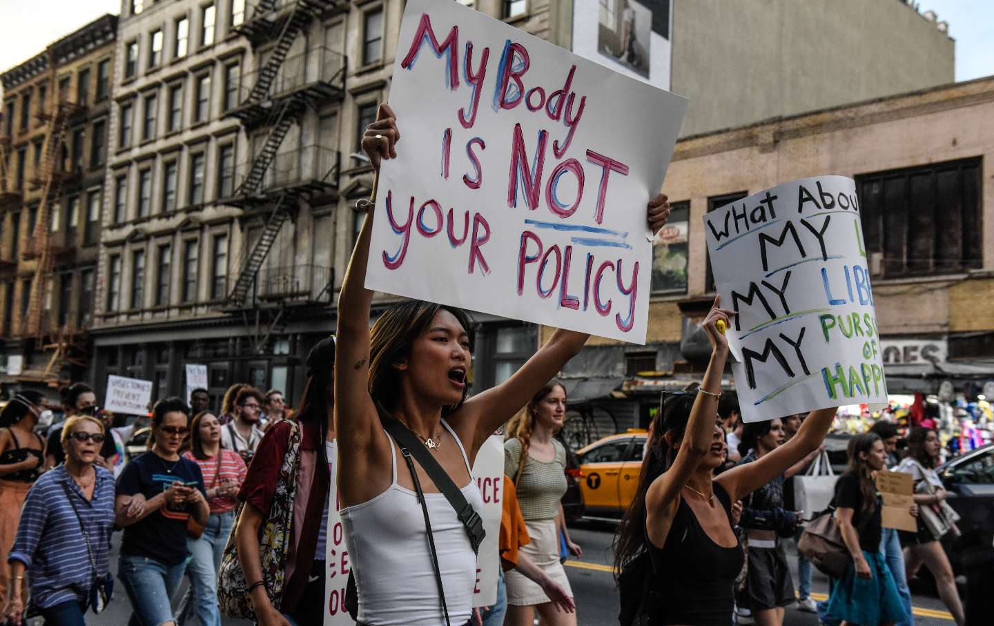 Abortion rights demonstrators march during a protest in New York.