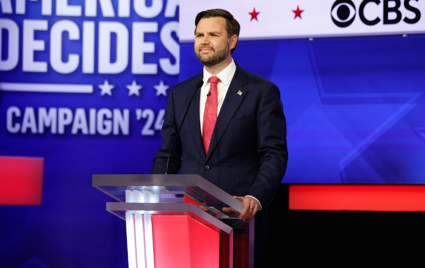 Republican vice presidential candidate Senator JD Vance participates in a debate at the CBS Broadcast Center on October 1, 2024, in New York City.