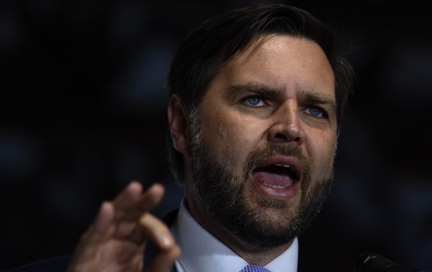 Republican vice presidential nominee JD Vance speaks to supporters during a campaign event in Traverse City, Michigan.