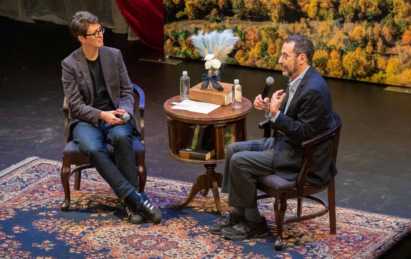 Journalist Rachel Maddow and playwright Tony Kushner interview each other at the Author Guild Foundation’s WIT Literary Festival on September 28, in Lenox, Massachusetts.