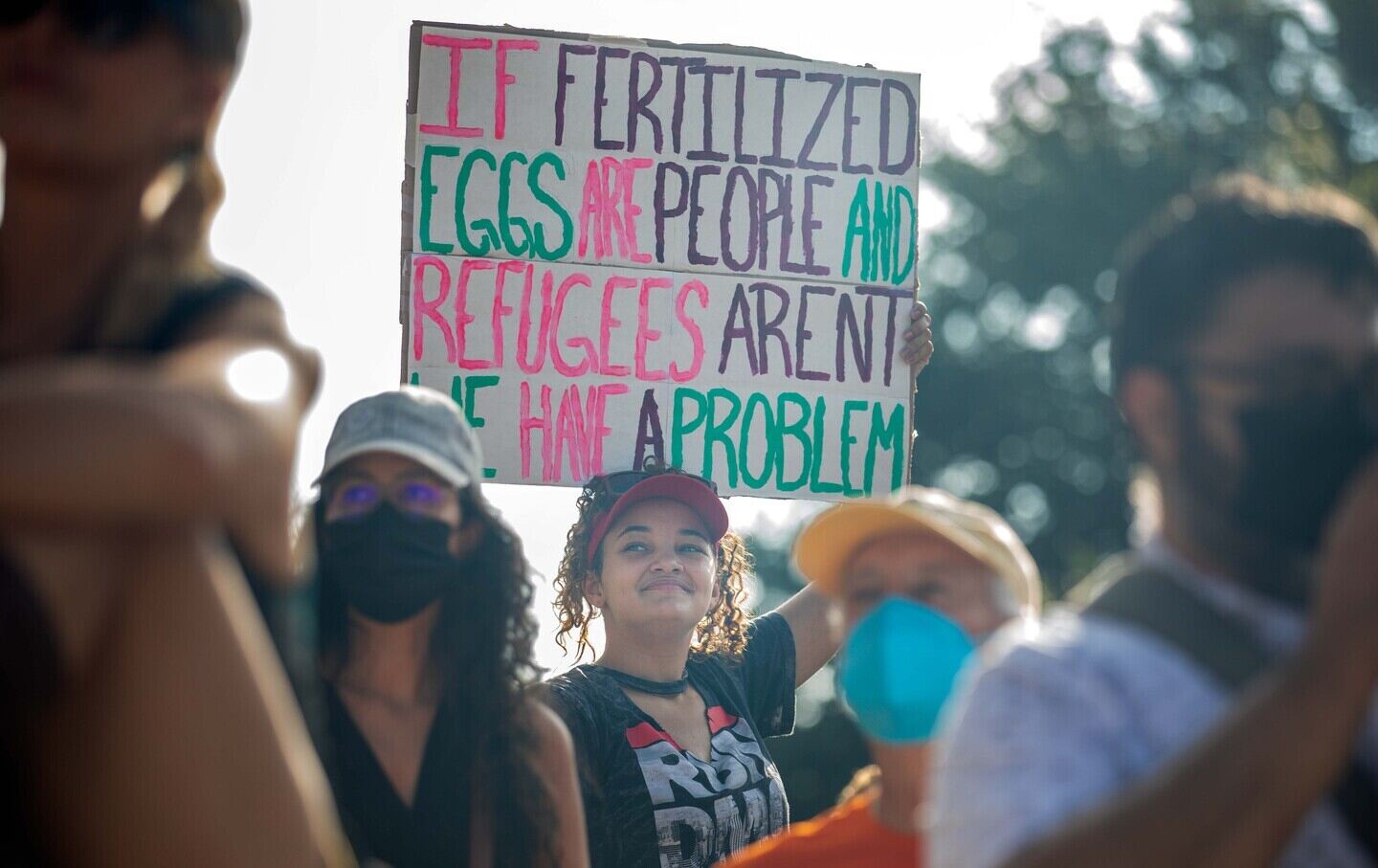 Demonstrators rally against anti-abortion and voter suppression laws at the Texas State Capitol, on October 2, 2021, in Austin, Texas.