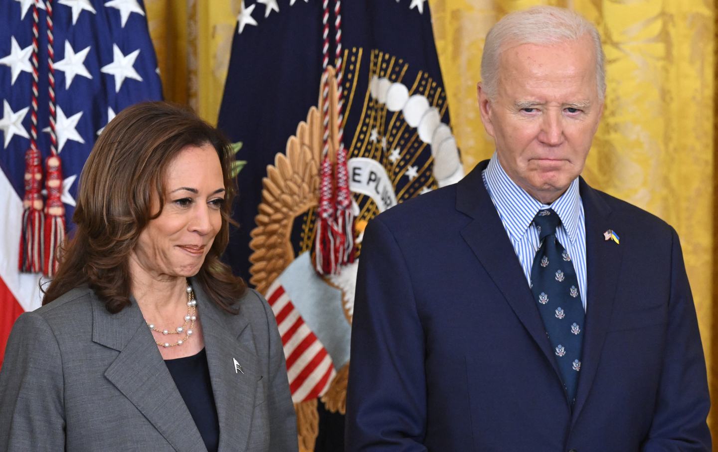 President Joe Biden and US Vice President Kamala Harris attend an event on gun violence in the East Room of the White House in Washington, DC, on September 26, 2024.