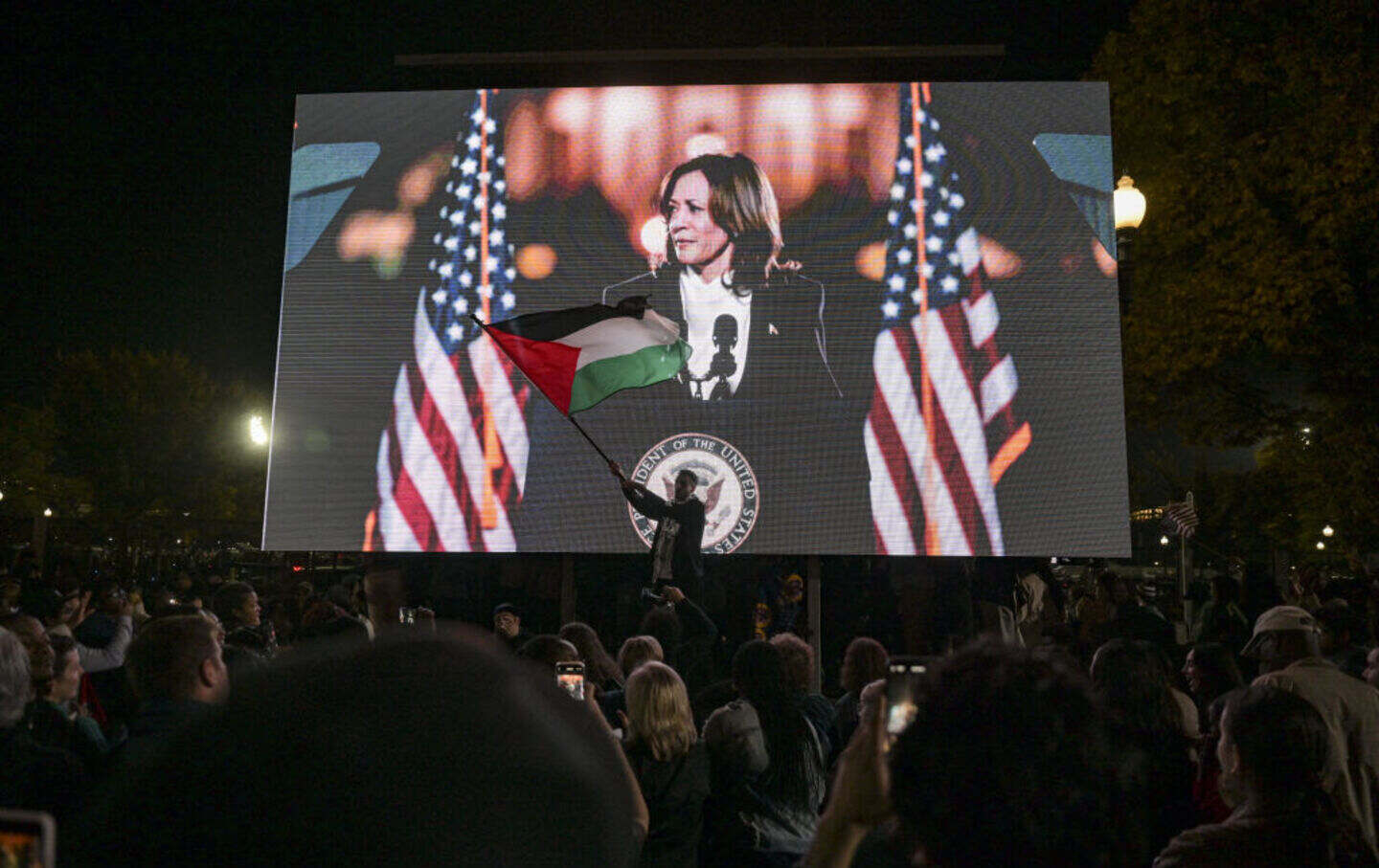 Democratic presidential candidate Vice President Kamala Harris campaigning in Washington, DC, faces protests from hundreds of people expressing disapproval of her administration's Gaza policy, on October 29, 2024.