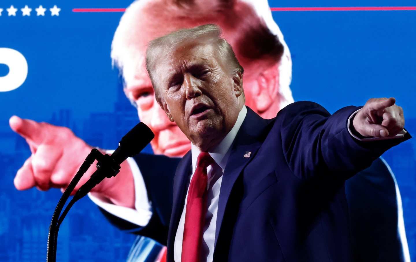 Donald Trump speaks during a campaign rally at Van Andel Arena on November 5, 2024, in Grand Rapids, Michigan.