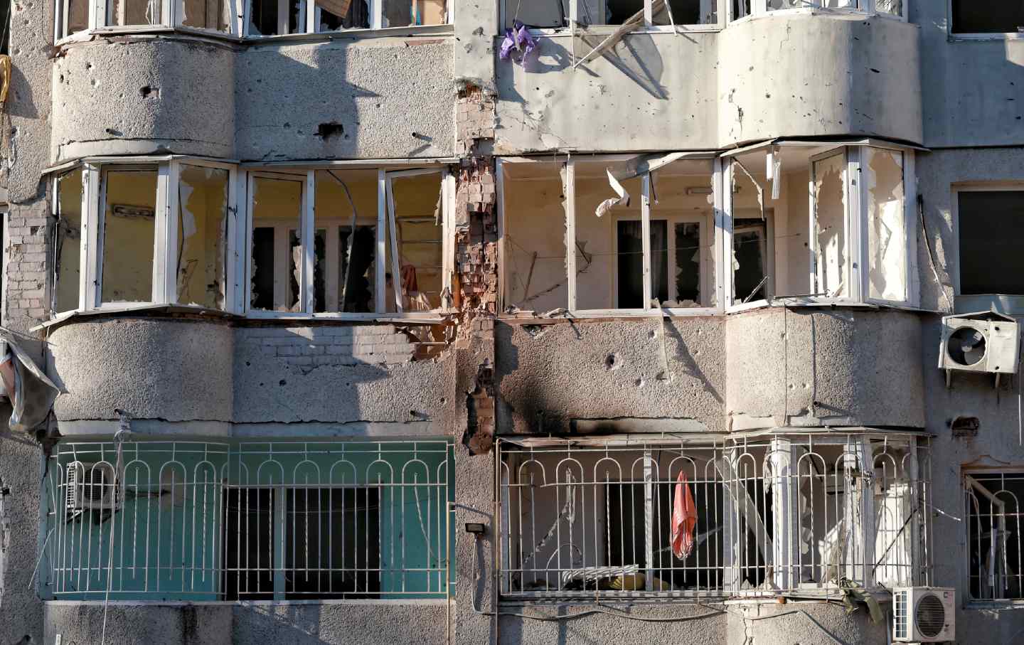 A residential building is damaged by Russian rocket fire in Odesa, Ukraine, on November 18, 2024.